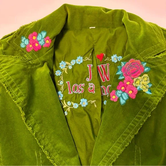 Johnny Was Green Floral Bird Pheasant Peacock Embroidered Blazer Jacket Small - Picture 5 of 11